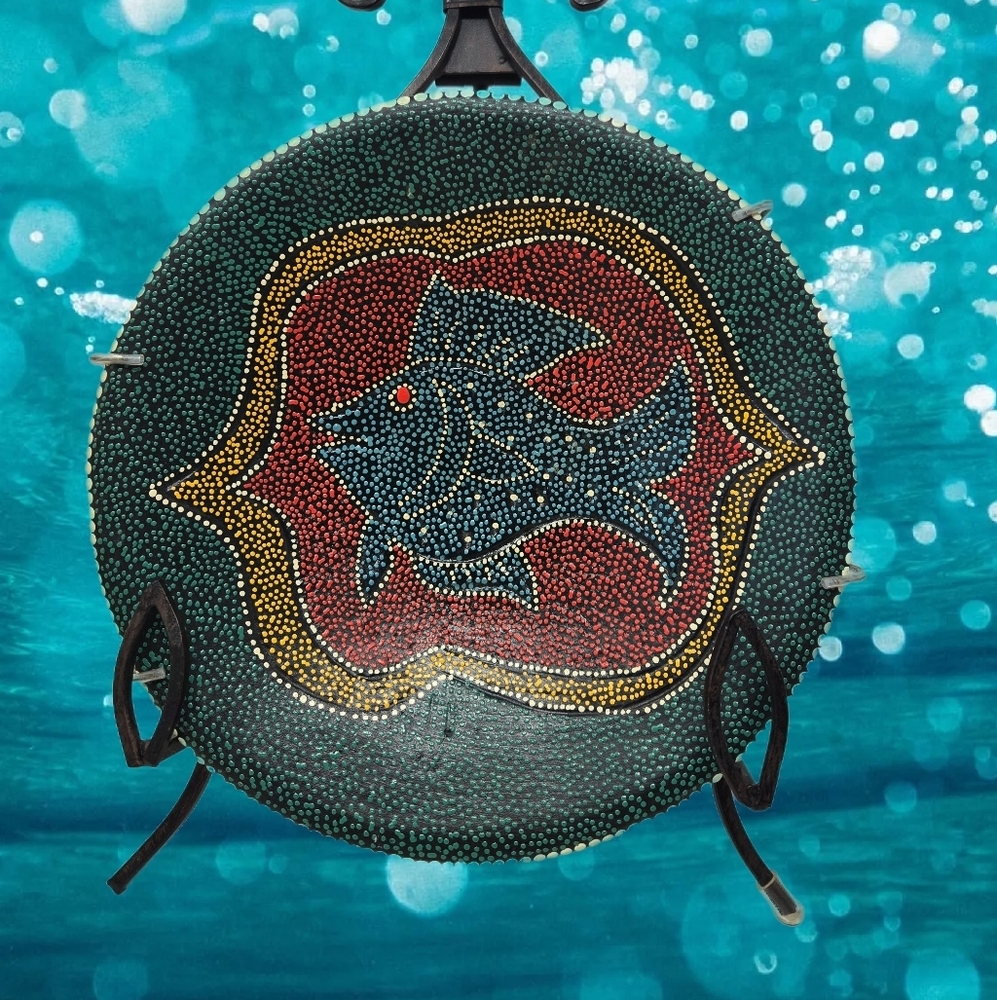 Ceramic Handmade Medium Bowl Decorative Art Dot Painted Fish Ocean Beach